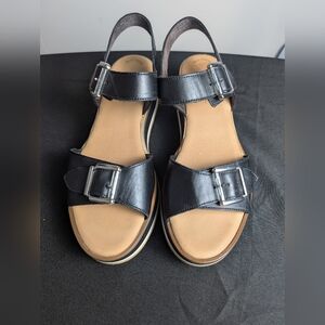 Gabor Aviemore black leather wedge sandals adjustable buckle straps wedge Sz 7.5